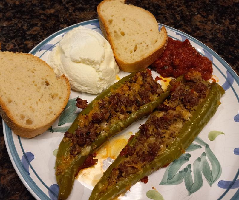 Stuffed Long Hot Peppers in Grape Tomato Sauce