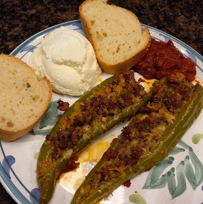 Stuffed Long Hot Peppers in Grape Tomato Sauce